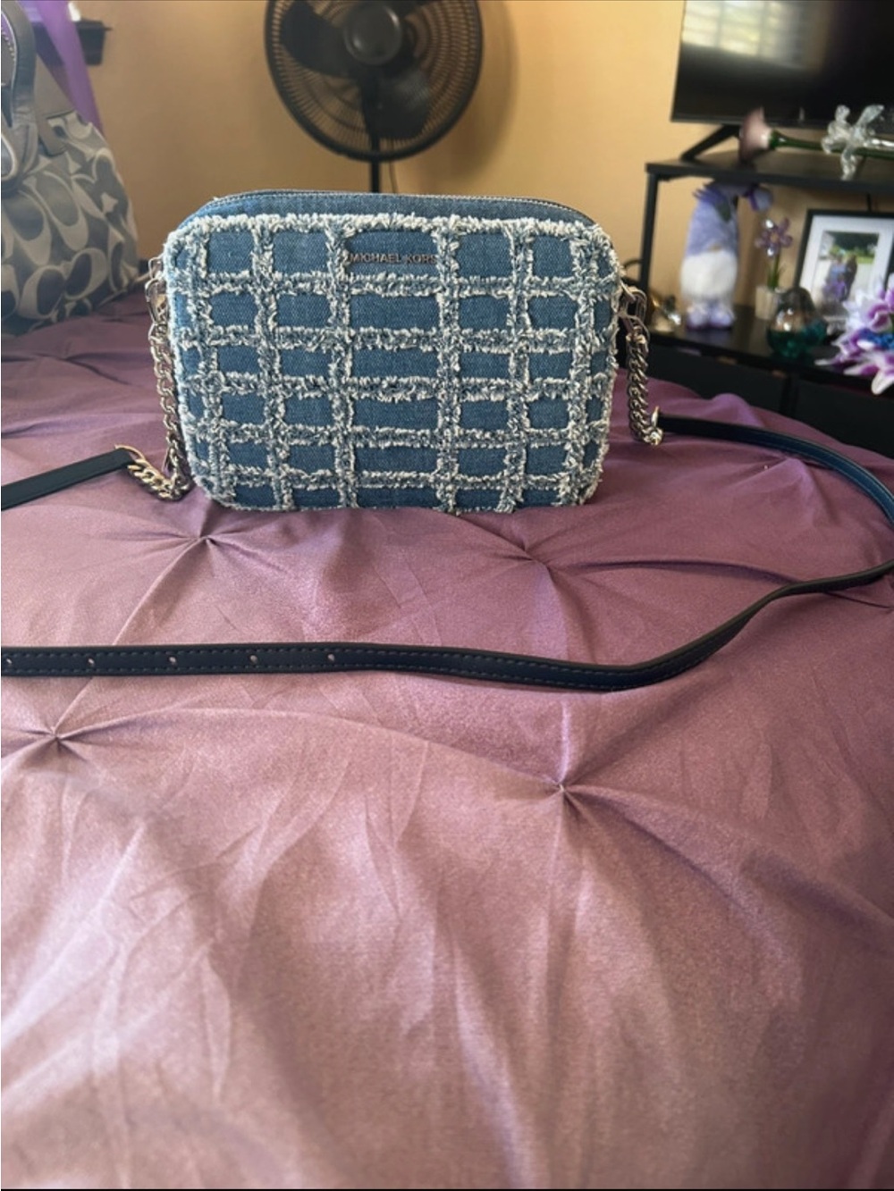 Michael Michael Kors Blue Distressed Denim Crossbody